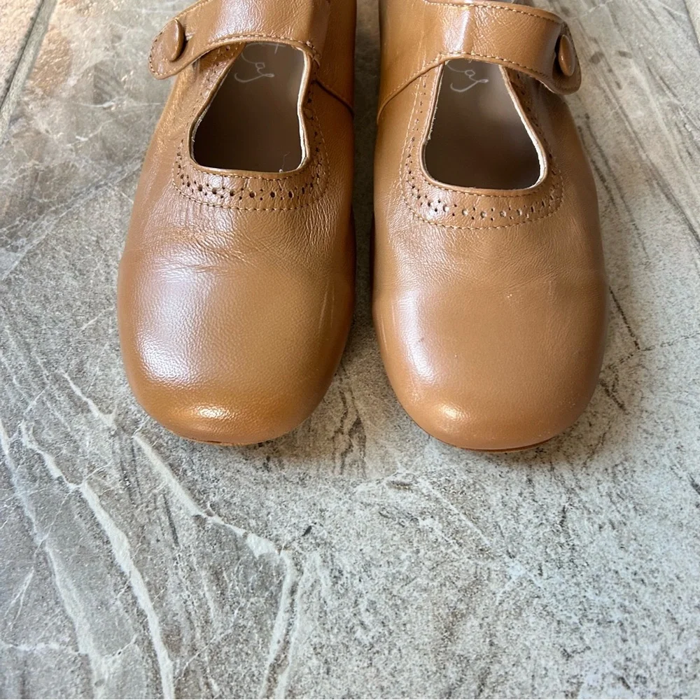 Papanatas Leather Camel Old School Mary Janes, Big Girls Size 38 EU Or 7 US